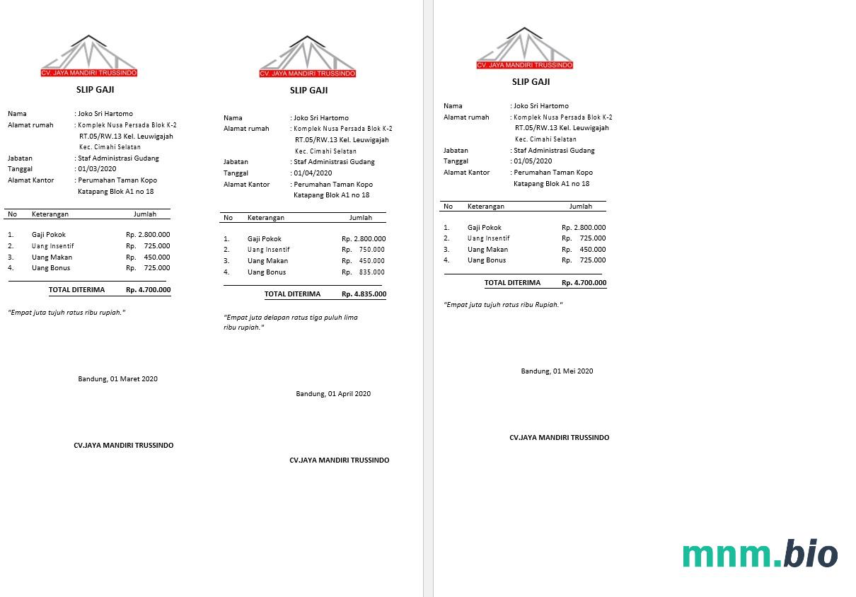 CV. Jaya Mandiri Trussindo materiały budowlane sklep payslip (w języku indonezyjskim) szablon w formatach Word i PDF